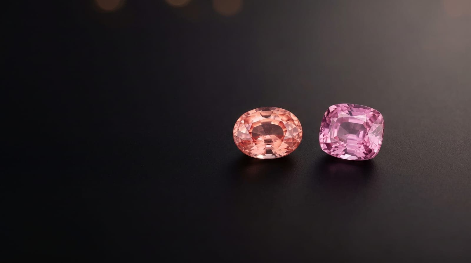 Padparadscha sapphire alongside pink sapphire showing the distinct color difference