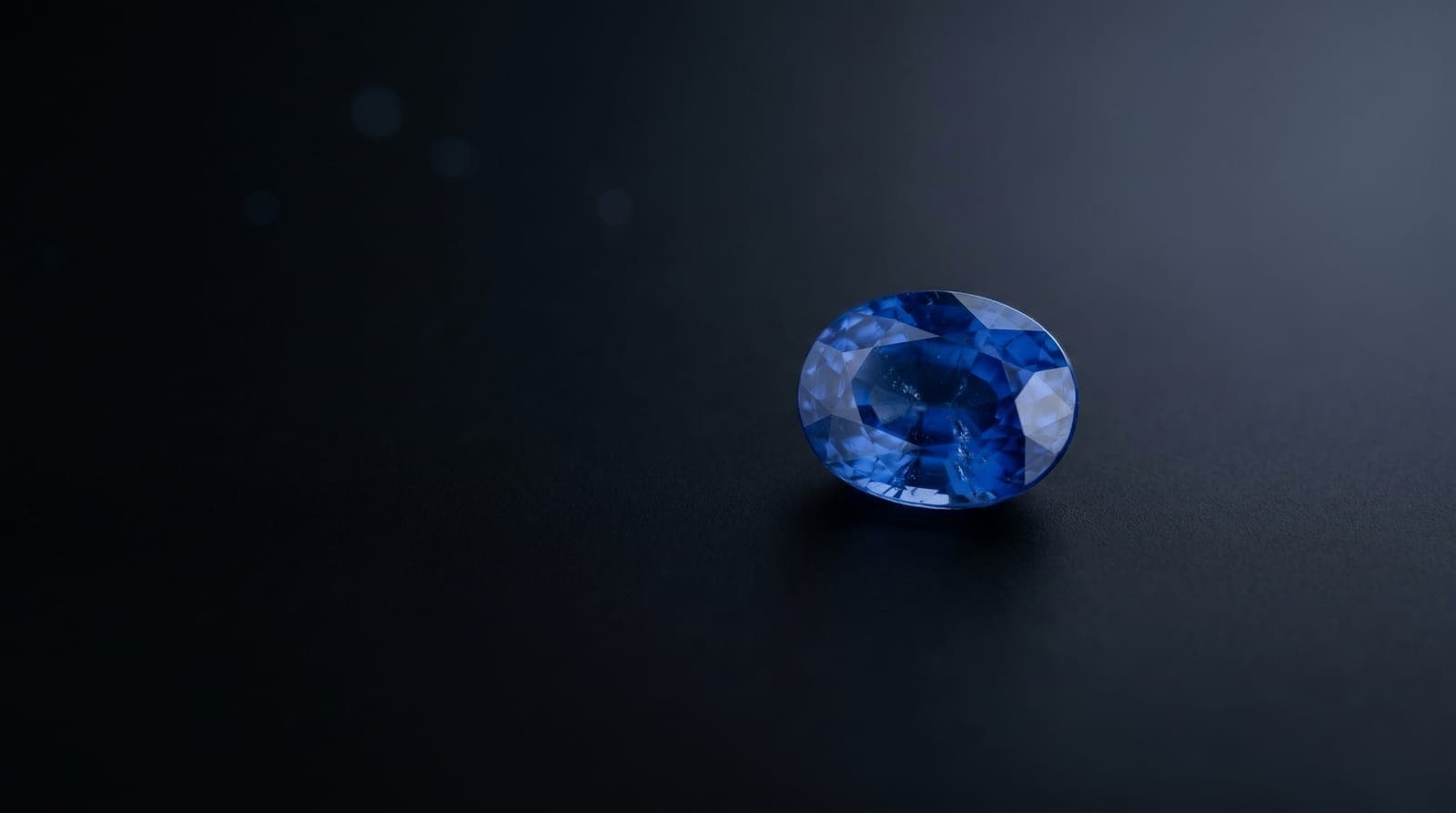 Blue sapphires of varying grades arranged for comparison under gemological lighting
