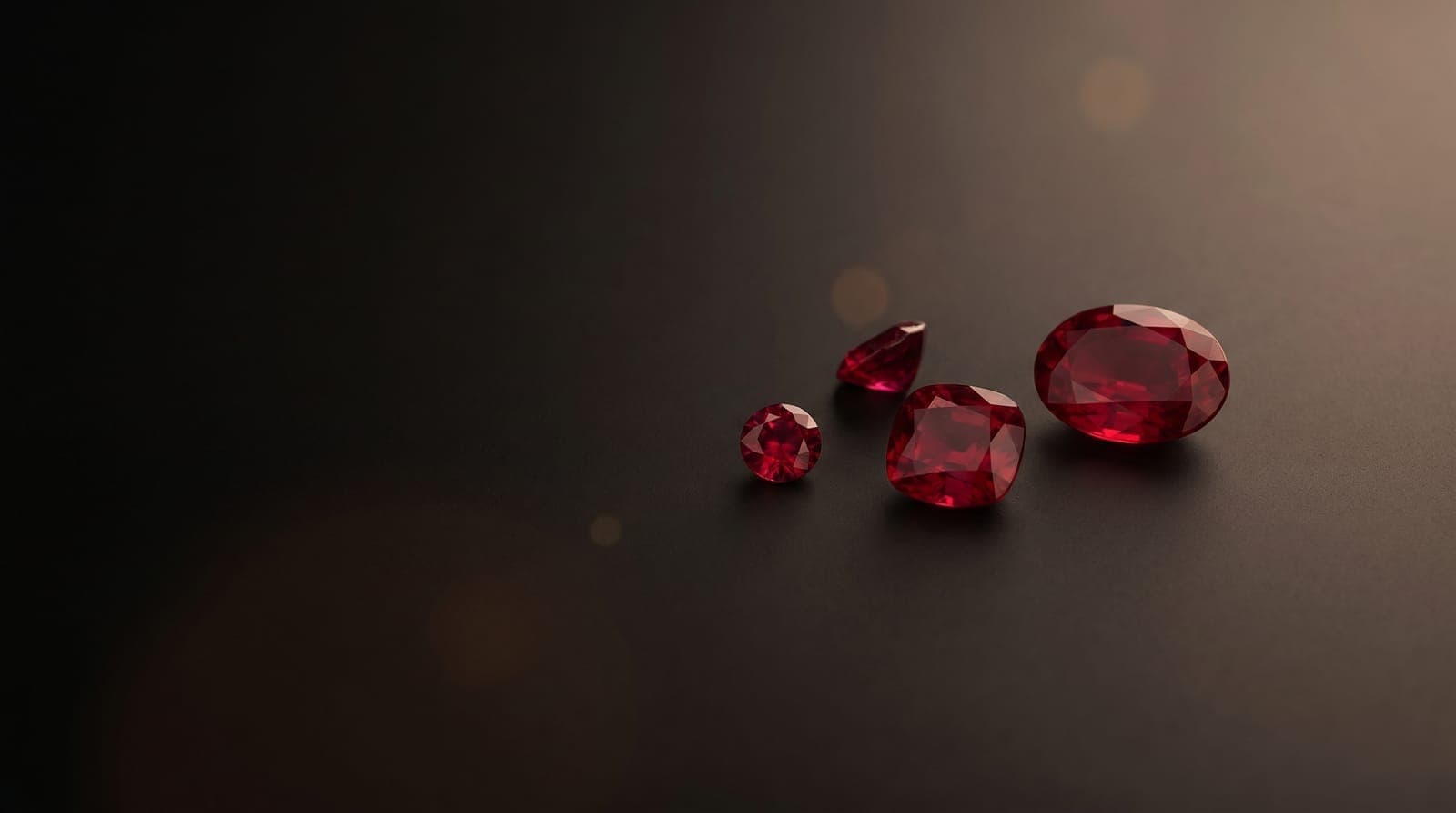 Selection of rubies in various sizes and quality grades showing wholesale price per carat differences